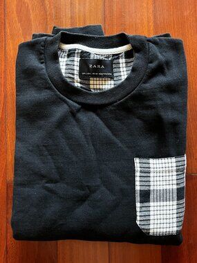 Zara Black Crewneck Sweatshirt M Pocket Detail Minimal